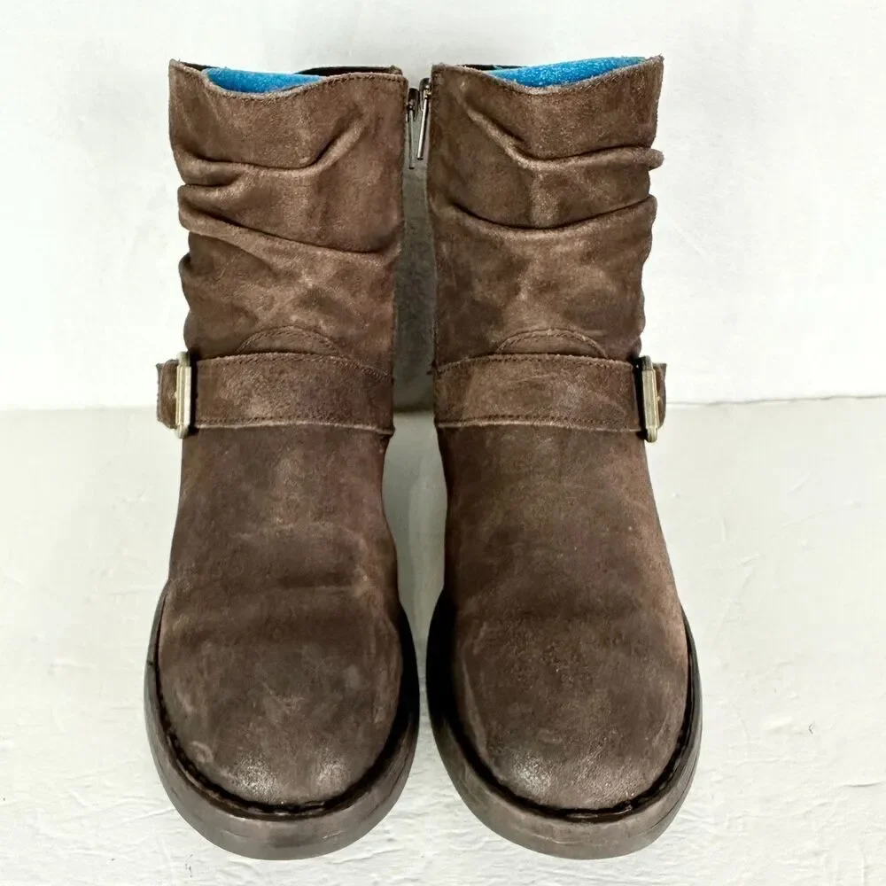 Born Women's Midway Boot Suede Leather Size 8 Dark Brown Slouchy Side Zip